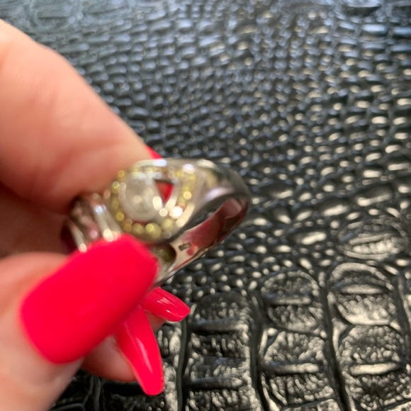 Sz 7 ring with dark pink, yellow stones - Picture 5 of 7